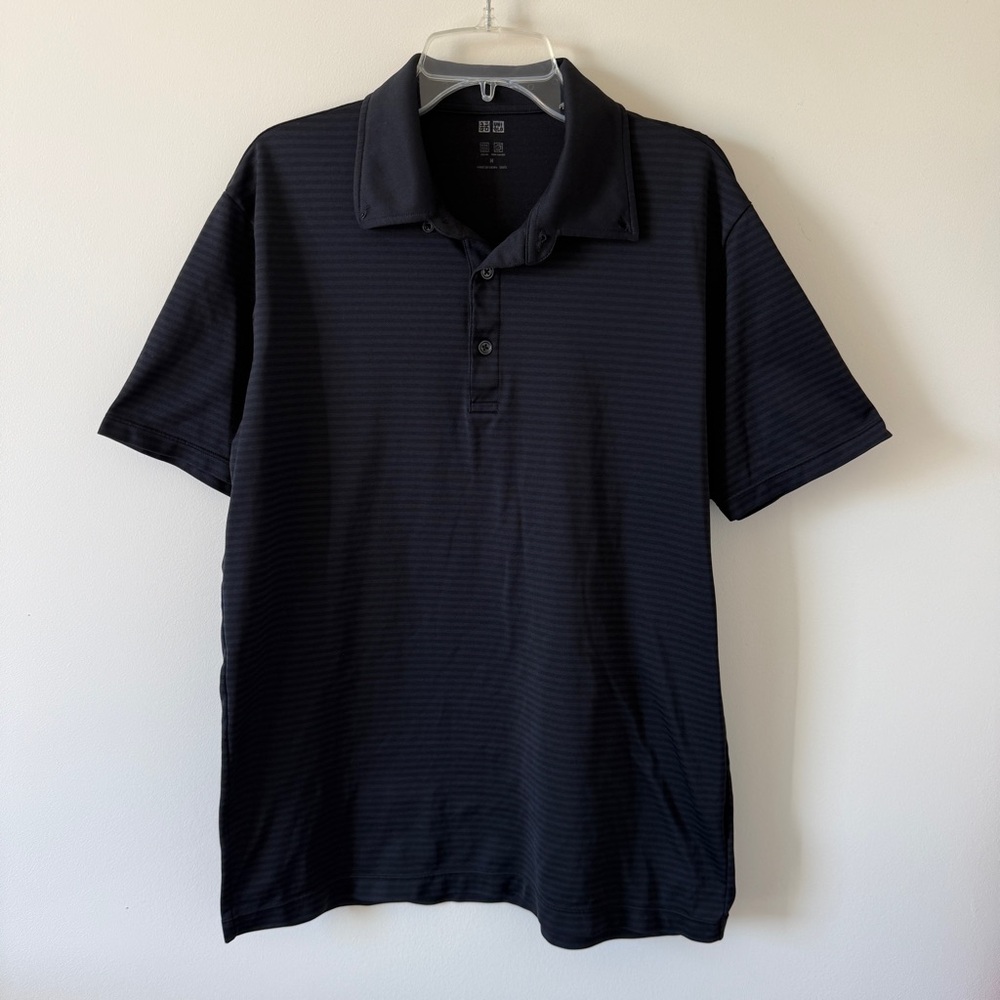 Uniqlo Men’s Black Horizonal Striped Collared Button-down Polo Top
